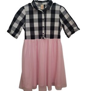 Faded Glory Girls Black & White Plaid w/ Pink Tulle Dress